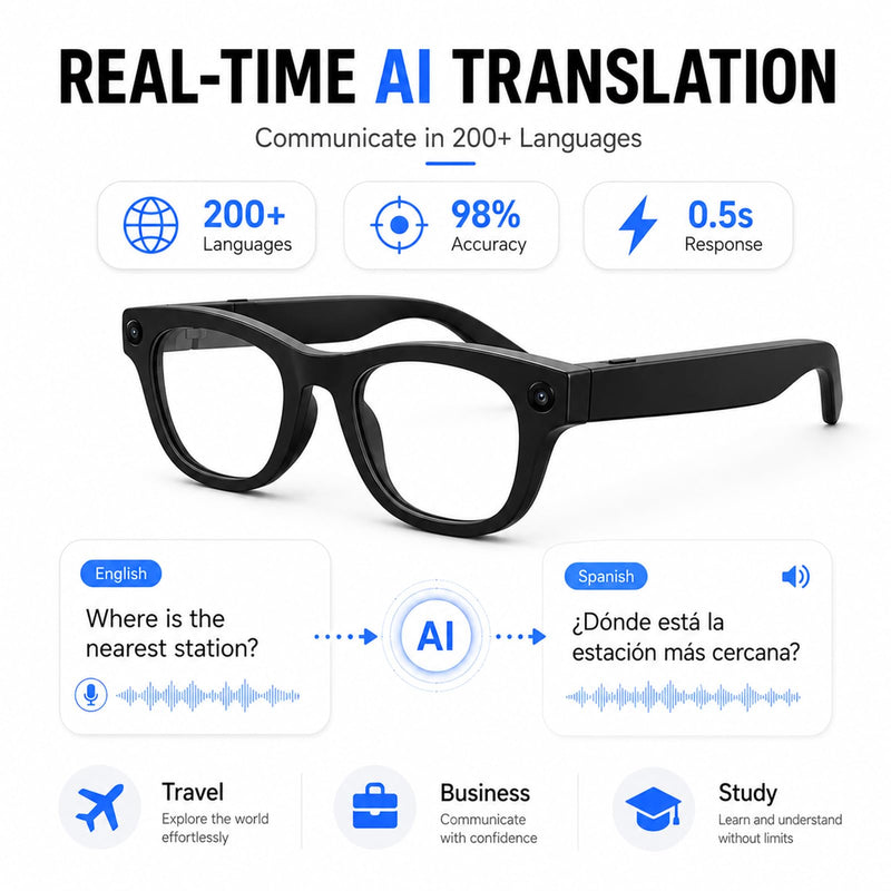 8MP AI Smart Glasses with HD Camera, Bluetooth Wearable Eyeglasses for Men & Women, 1080P POV Video Recording, Dual-Mic Noise Reduction, Voice Control, Lightweight Design M20