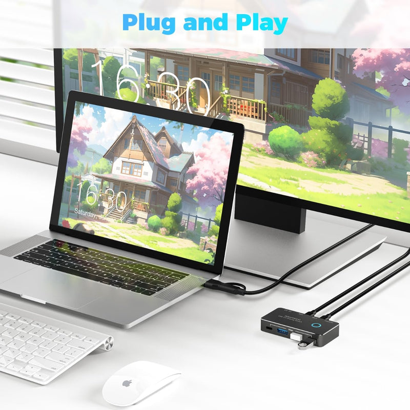 RSHTECH USB 3.0/USB C Switch 2 Computers Share 4 USB Devices, RSH-A201R | USB Switcher Selector with 4 USB 3.0 Data Ports(3 USB-A+1 USB-C), 2 Cables and Controller for Keyboard, Mouse and Printer Black 4 Ports USB Switch