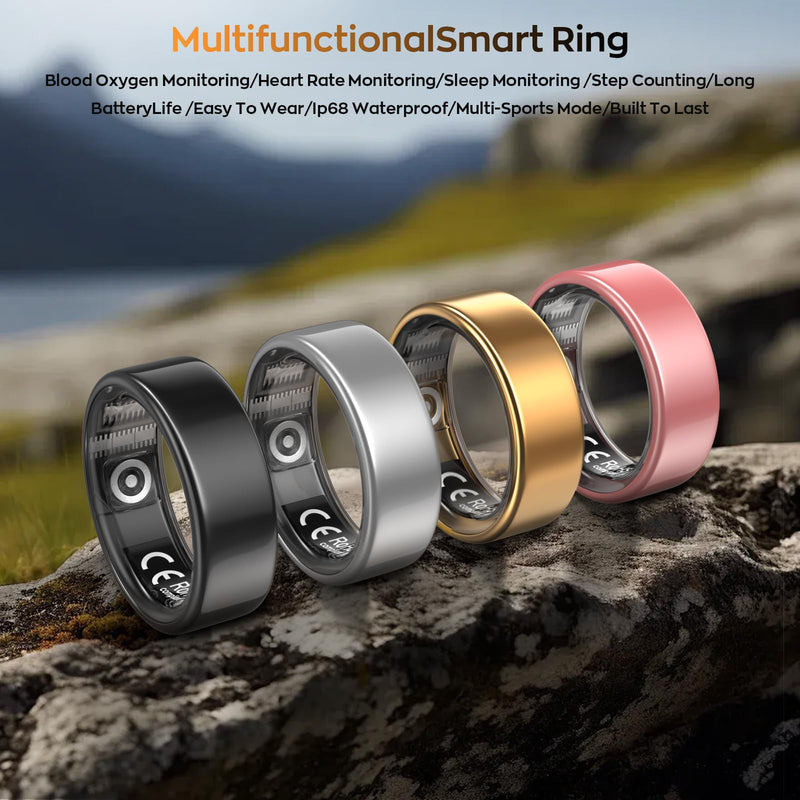 Smart Ring with Sleep Monitoring, Step Counting, Heart Rate, Blood Oxygen for iOS and Android, No Subscription Fee, IP68 Waterproof Health Tracker (Gold, 9)
