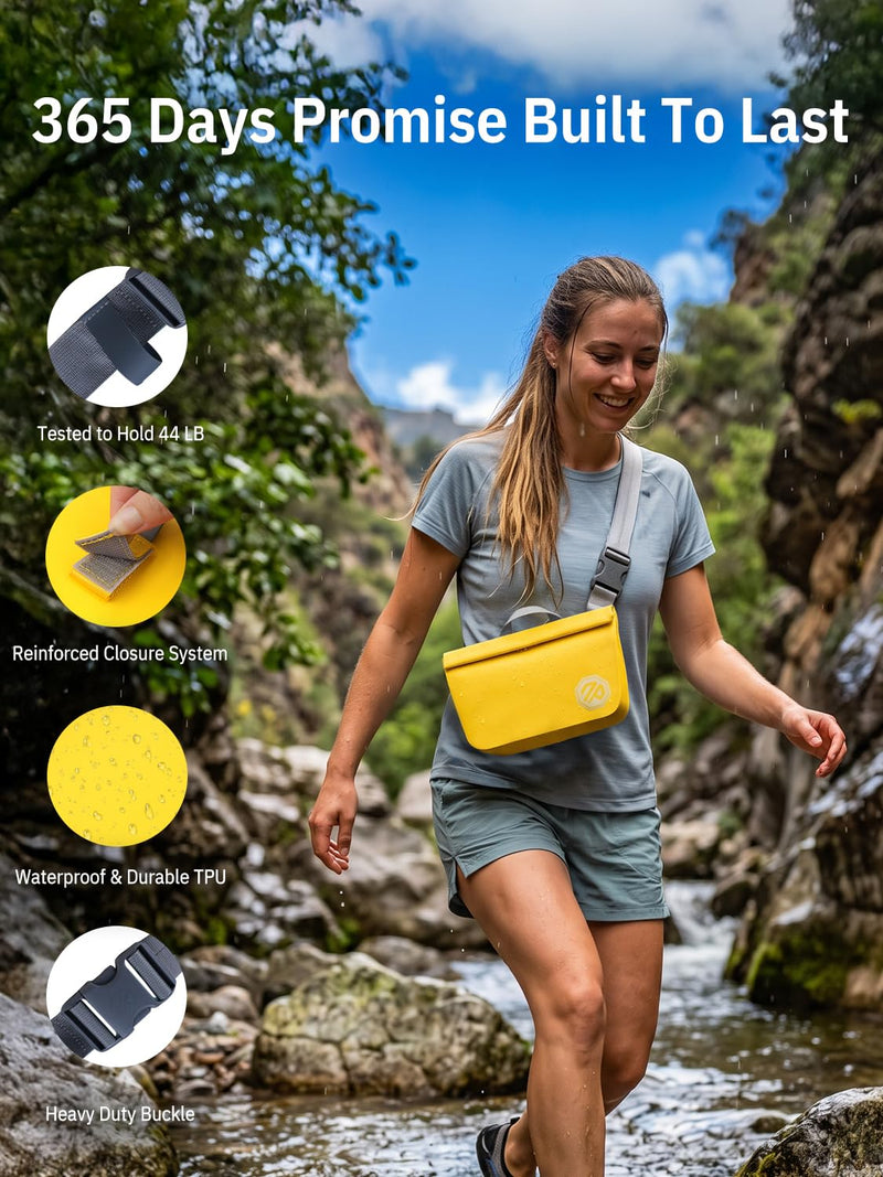 niphean IPX7 Waterproof Fanny Pack, Magnetic One-Hand Closure Dry Bag | Durable Waterproof Bag, for Kayaking, Paddle Boarding, Beach Cruise Essentials, 2.5L/7.5L Phone Pouch Dry Bags for Men Women Yellow