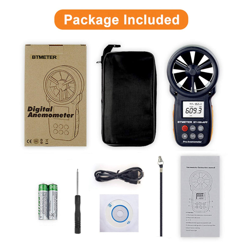 BTMETER BT-866A HVAC Anemometer for CFM Air Flow Handheld CFM Meter Connec to PC via USB Data Reading, Wind Speed Meter with Backlight for Kite Flying Sailing Surfing BT-866A (Air Flow Meter)
