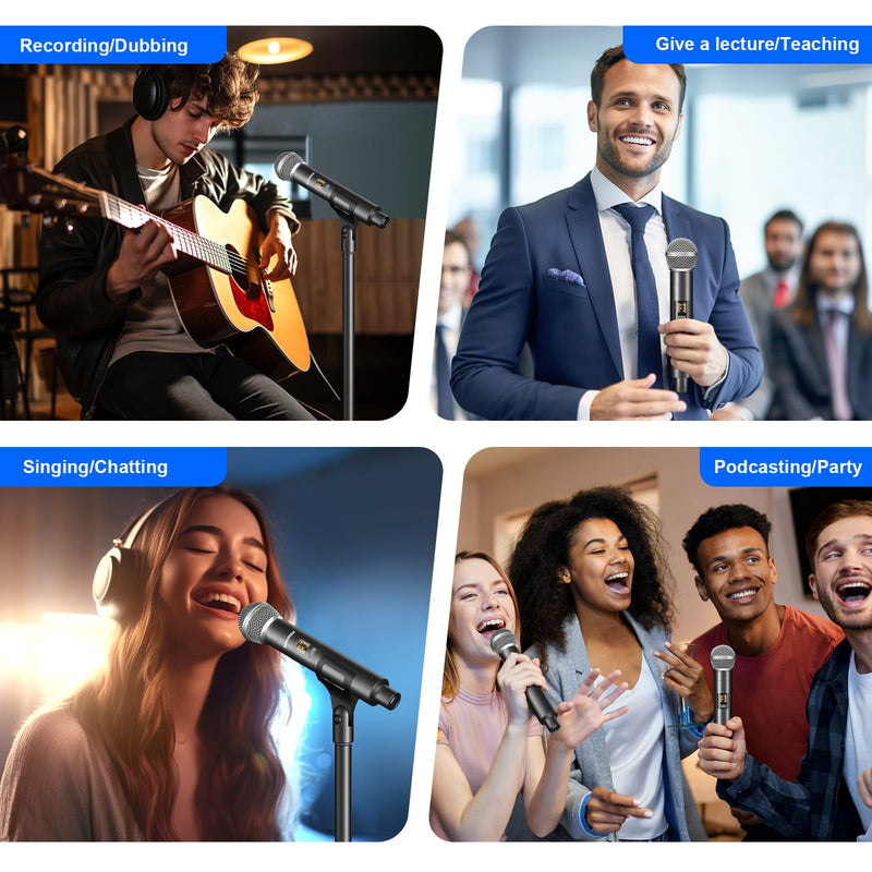 Aokeo Wireless Microphone Only for Mic Input, UHF Metal Dynamic Handheld Multipurpose Mic with Rechargeable Receiver (Work 4hs), 160ft Range, for Karaoke Machine, Amplifier Speaker, Mixer, Church PG58-2