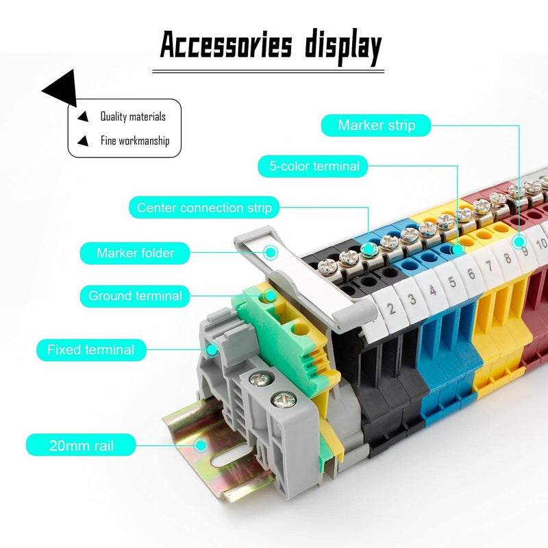 DIN Rail Set, 200 mm DIN Rail Clamps, UK-2.5B Clamp Block, DIN Rail, Terminal Block, Junction Terminal, Control Cabinet Row Terminals, DIN Rail Clamp (1) QL0129a