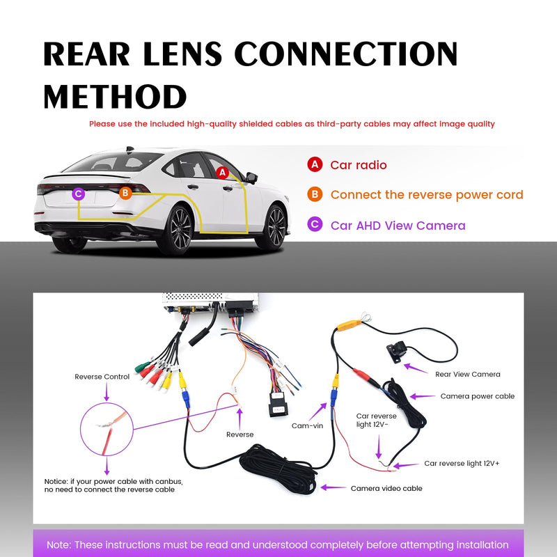 Dasaita AHD 1080P Backup Camera 170° Universal Front Rear View | Only Fit 1080P Navigation,170° Wide Angle, Night Vision, Fisheye Correction, IP68, 26ft RCA Cable Reversing Parking Kit