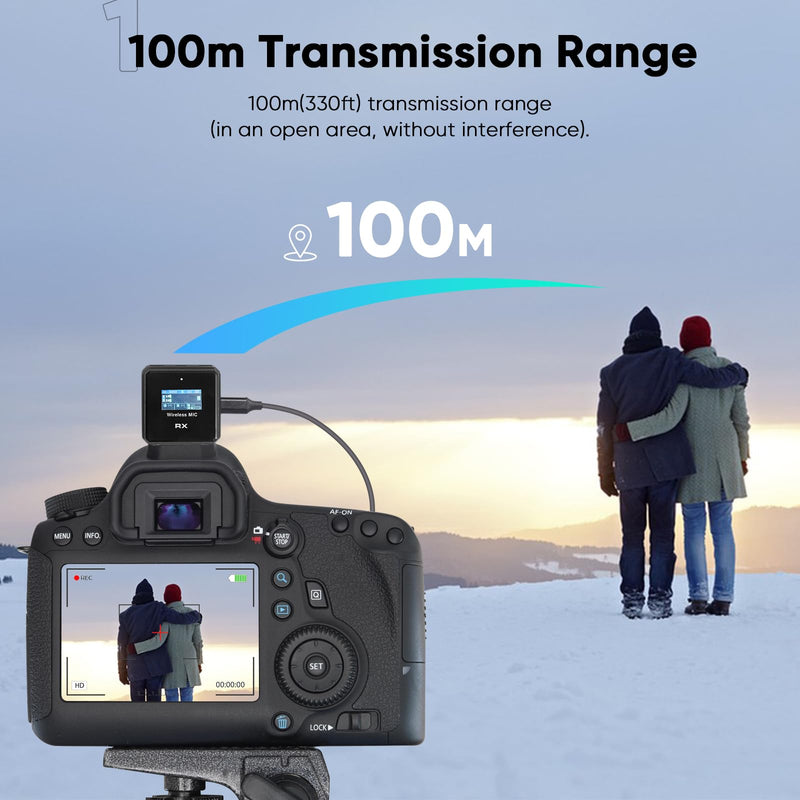Wireless Microphone, 100m (328 ft.) Range Bluetooth Microphone, 24-Hour Battery, Noise Cancellation, Wireless Microphone for PC, iPhone, Andriod,lav mic，MIC Wireless