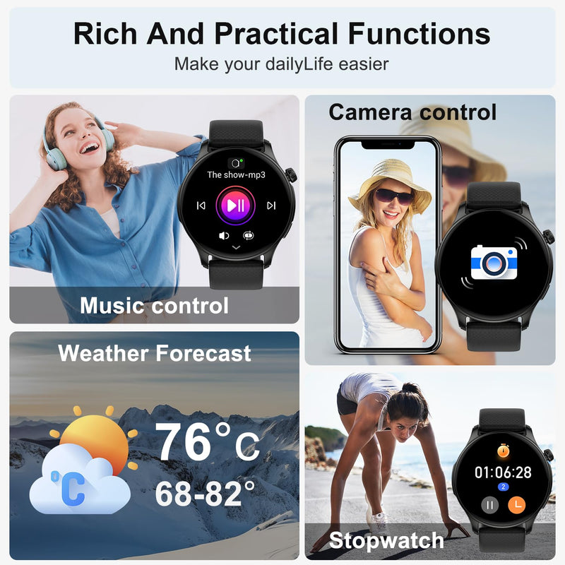Smart Watch for Men Women Fitness: Waterproof Make/Answer Call Smart Watches for Men Digital Mens watches Run Smartwatch Android Phones iPhone Samsung Compatible Heart Rate Monitor Step Tracker Black