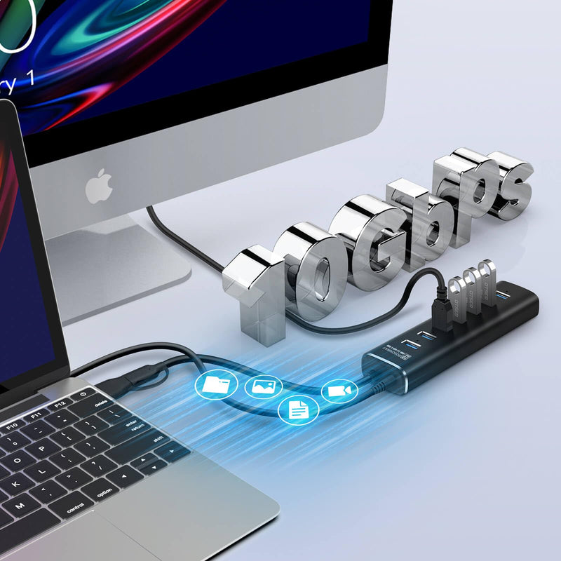 Rosonway 7-Port USB 3.2/USB C Hub 10Gbps with 3.3ft USB-A/USB-C Data Cable+ RSHTECH 4-Port USB C to USB-C 3.2 Gen 2 Hub 10Gbps USB Dongle