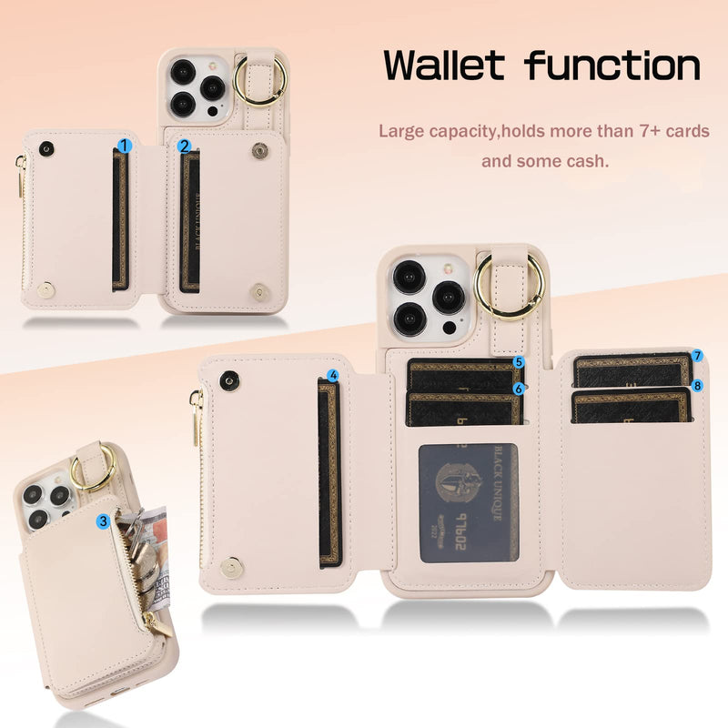 [AUSTRALIA] - for iPhone 15 Pro Wallet Case Crossbody, RFID Blocking Leather Card Holder Phone Zipper Purse Cases with Shoulder Wrist Straps Women for Apple iPhone 15 Pro 6.1 inch Beige iPhone 15 Pro (6.1 Inch, 3 Lens) 