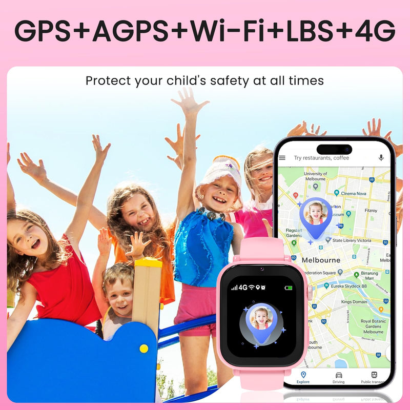 Kids smart Watch for Girls Boys 4g GPS Call Text-Smart Watch for Kids Game Camera Pedometer Alarm Clock Calculator-Kid Watches for Girls Boys 4-12 Ages Gifts Pink