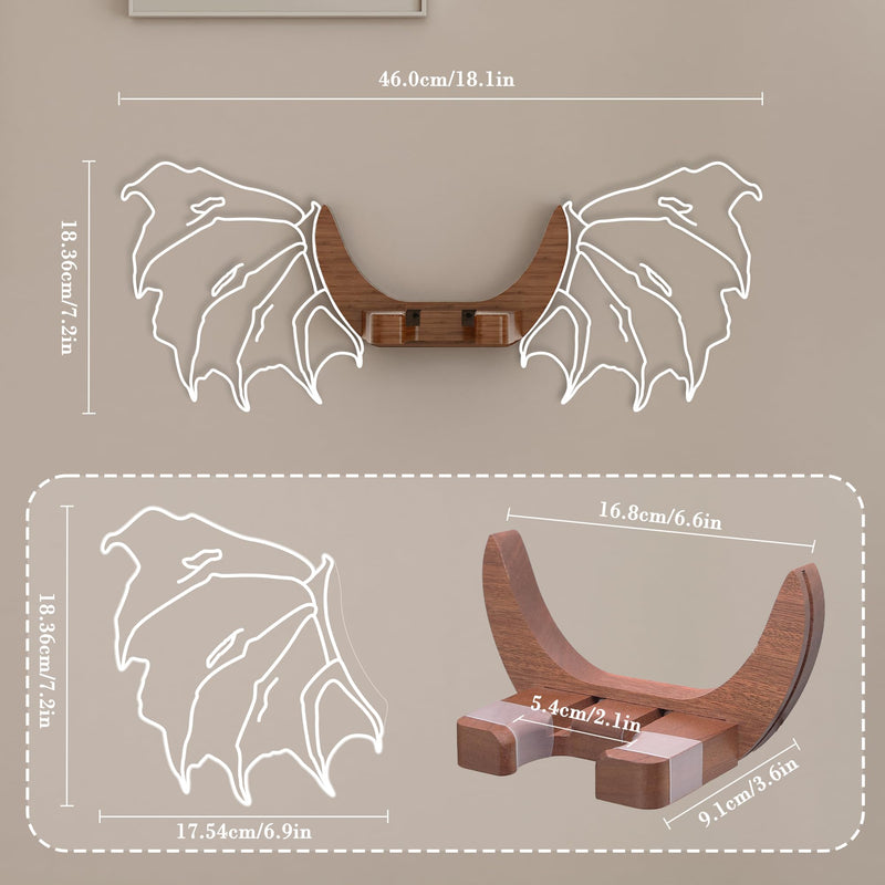 Guitar Stand Wall Mount with Luminous Devil Wings, Acrylic Wooden Guitar Hanger Shelf with USB Powered, for Acoustic Electric Bass Ukulele, Gift for Music Lovers Guitar Players Red devil