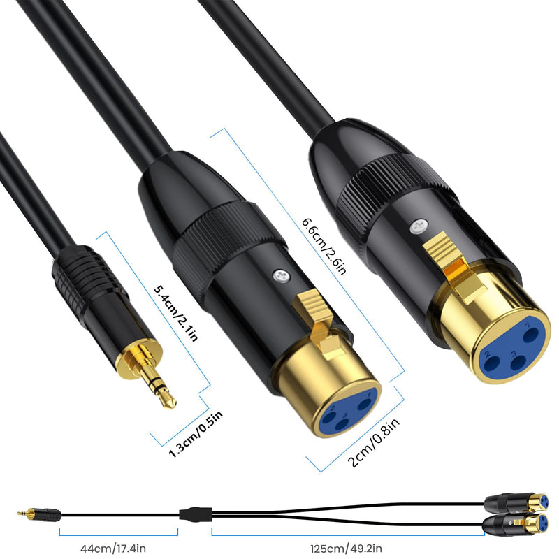 MOTONG XLR Microphone Cable, Gold-Plated 3.5mm Male to Dual XLR Female Unbalanced Interconnection Cable for Microphone, Sound Card, Camcorder & More 0.5M/1.6FT（Male to Female）