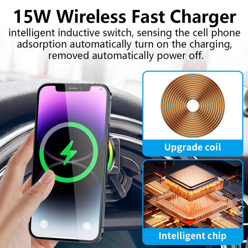 Car Magnetic Phone Mount for 2014-2021 Mini F54 F55 F56 F57 F60 [2017-2021 F-Series Clubman/Convertible/Hardtop 2 & 4 Door]and 2014-2016 Cooper and 2017-2020 Countryman Fast 15W Wireless Charger Stand for 2014-2021 Mini F54 F55 F56 F57，2017-2020 F60