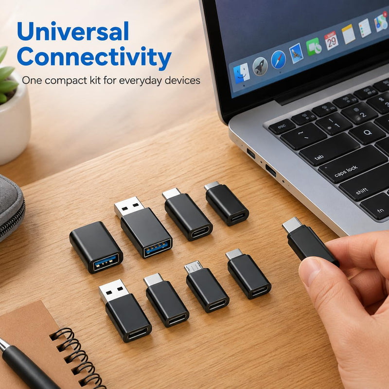 8pcs USB to USB C Adapter, Micro USB to USB C Female Male Converter Connector for Laptop Car Smartphone Headphone Mic PC (8pcs) 8pcs