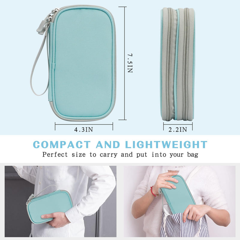 FYY Electronic Organizer, Travel Cable Organizer Bag Pouch Electronic Accessories Carry Case Portable Waterproof Double Layers All-in-One Storage Bag for Cable, Charger, Phone, Earphone, Mint Green Small
