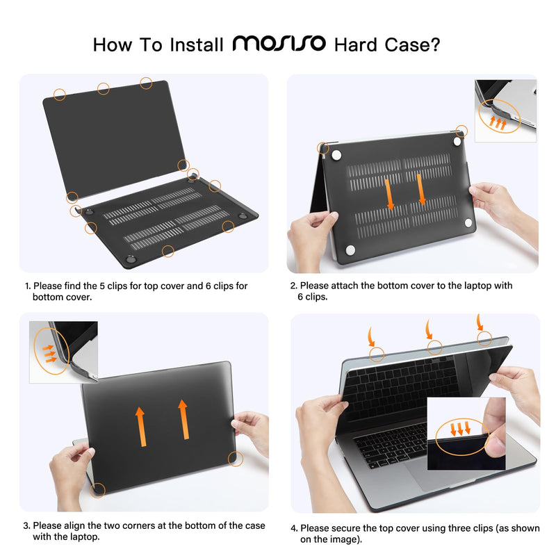 MOSISO Compatible with MacBook Air 15 inch Case 2024 2023 Release M3 A3114 M2 A2941 with Touch ID, Plastic Hard Shell&Carrying Sleeve Bag&Keyboard Cover&Webcam Cover&Screen Protector, Black