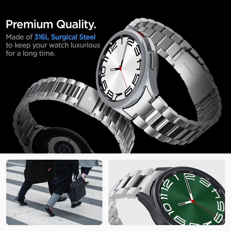 Spigen Modern Fit 316L for Samsung Galaxy Watch 6 Classic 47mm Band (2023) | Premium Business Wristband Metal Stainless Steel Adjustable Replacement Men Women Strap Silver