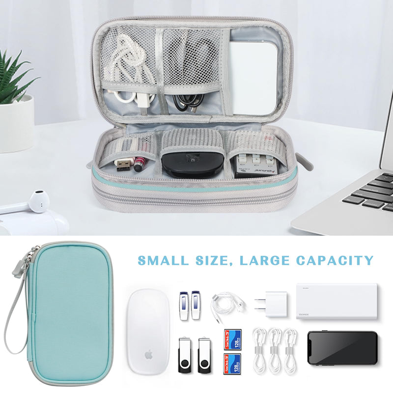 FYY Electronic Organizer, Travel Cable Organizer Bag Pouch Electronic Accessories Carry Case Portable Waterproof Double Layers All-in-One Storage Bag for Cable, Charger, Phone, Earphone, Mint Green Small