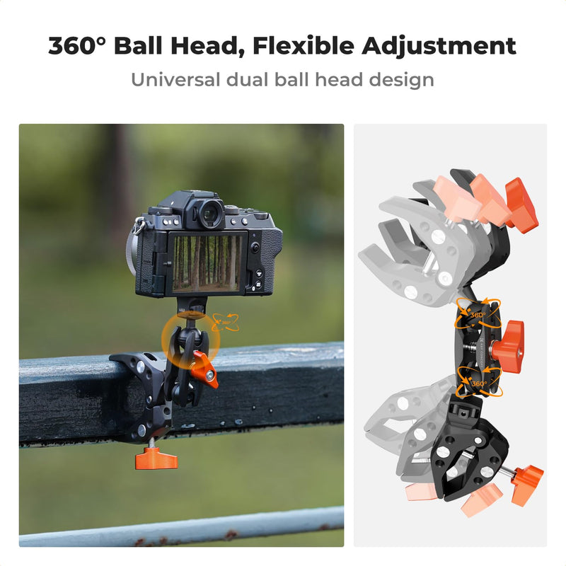 [AUSTRALIA] - K&F CONCEPT Double Super Clamp Camera Mount with 1/4" Threads Metal Clamp for Chair, Pole, Tripod, Desk, Flag, Umbrella, Motorcycle Mount 