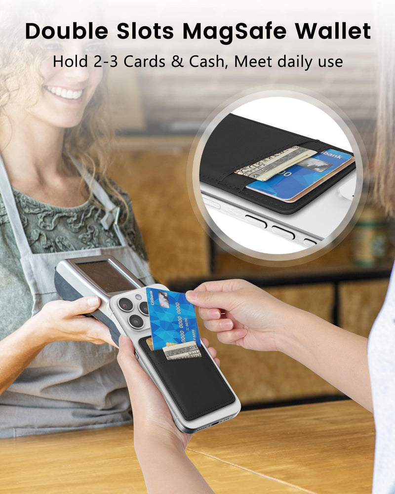 Senose Magnetic Wallet Card Holder Compatible for Magsafe Wallet, Leather Mag-Safe Wallet Card Holder for Back of Phone Compatible for iPhone 15/14/13/12 Mini/Plus/Pro/Pro Max, Mag-Safe Case (Black) A-Black