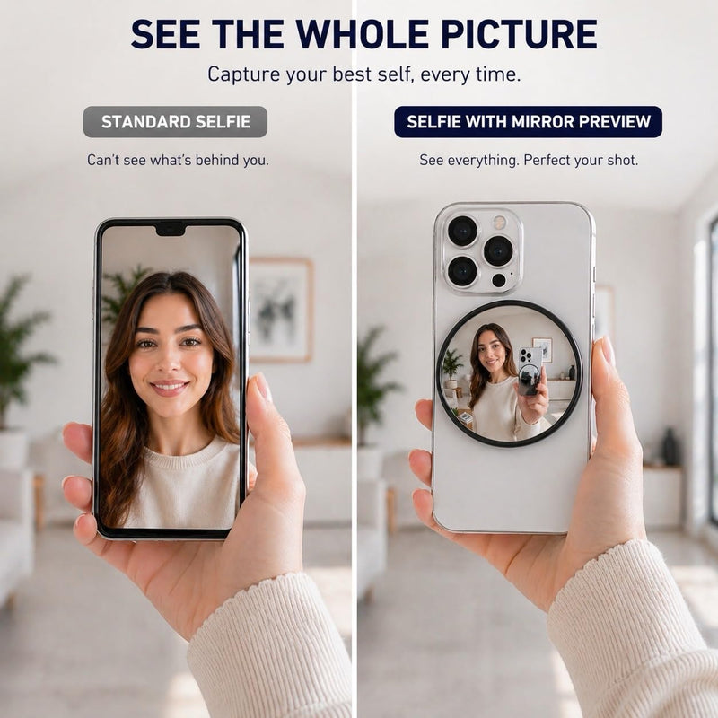 Magnetic Selfie Mirror for Phone, Rear Camera Selfie Mirror, Magnetic Phone Camera Mirror for Content Creation, Vlogging, Live Streaming, Video Recording, Compatible with Most Smartphones