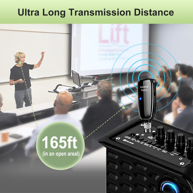 XIAOKOA Wireless Microphone Headset, UHF Head Mic Speaker System, Professional Voice Amplifier Headset Microphones, with LED Digital Display, for Teaching Fitness Instructor Tour Guide Black-B