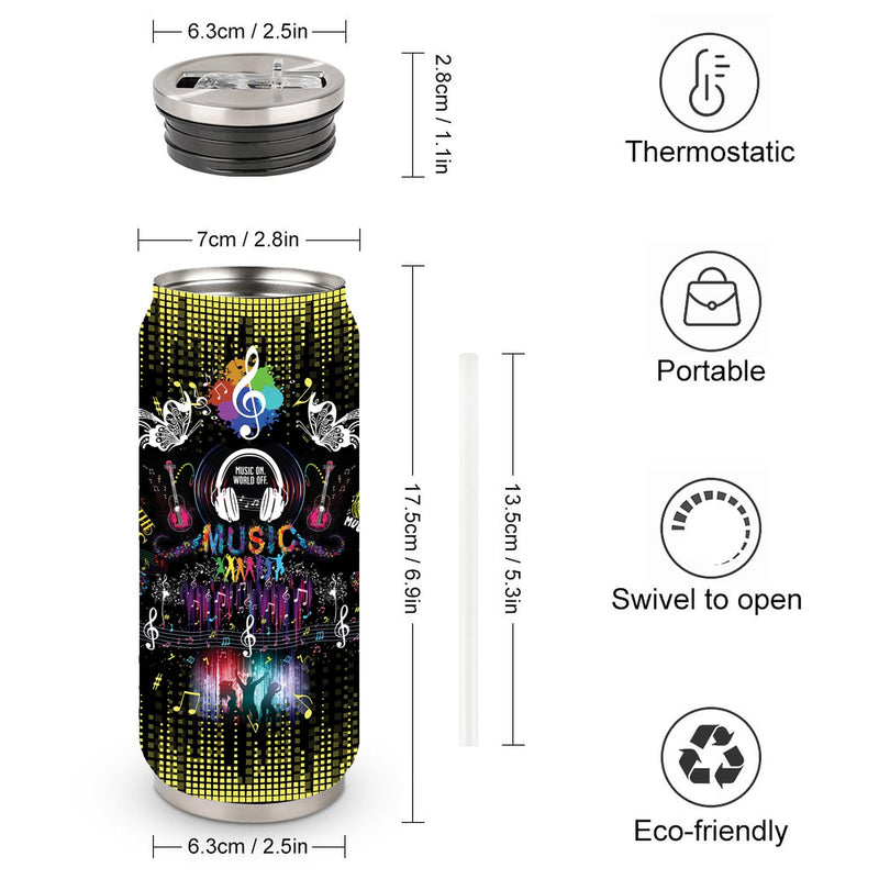 Music Notes Stainless Steel Insulated Tumbler With Straw Lid, Musical Lovers Gift For Musician As Music Themed Gifts 17 Oz 17 ounces