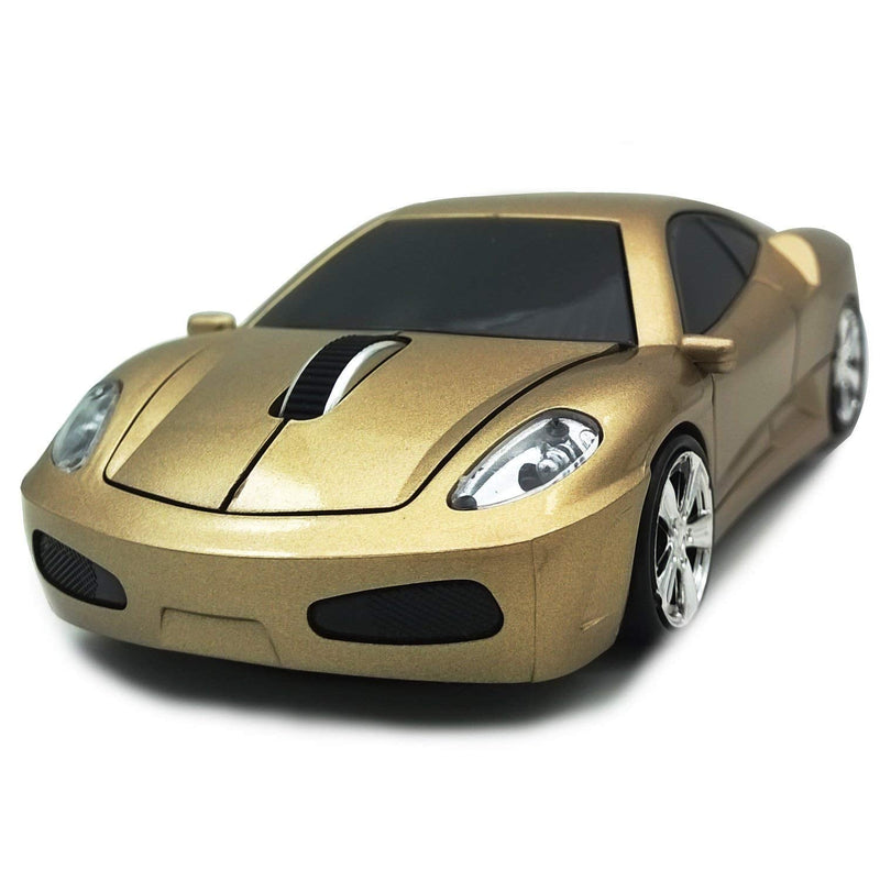 ECOiNVA Wireless Sports Car Mouse Optical 2.4G Nano USB AA Battery Desktop Laptop Mice (Gold) Gold