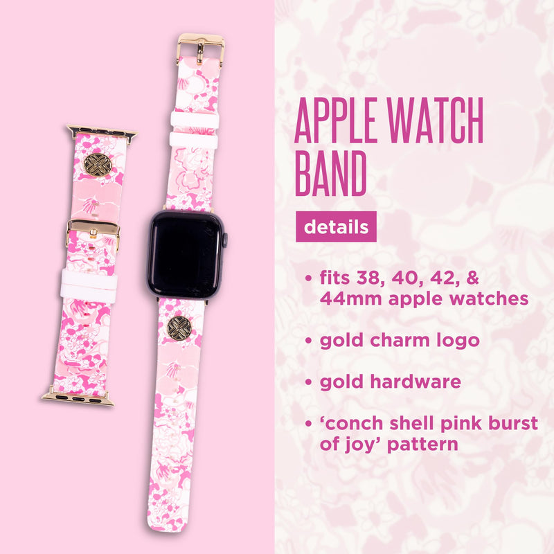 Lilly Pulitzer Silicone Smart Watch Band, Conch Shell Pink Burst of Joy | Cute Pink Floral Band with Buckle Closure Sized to Fit 38, 40, 42, & 48mm Smartwatches, Compatible with Series 1-6