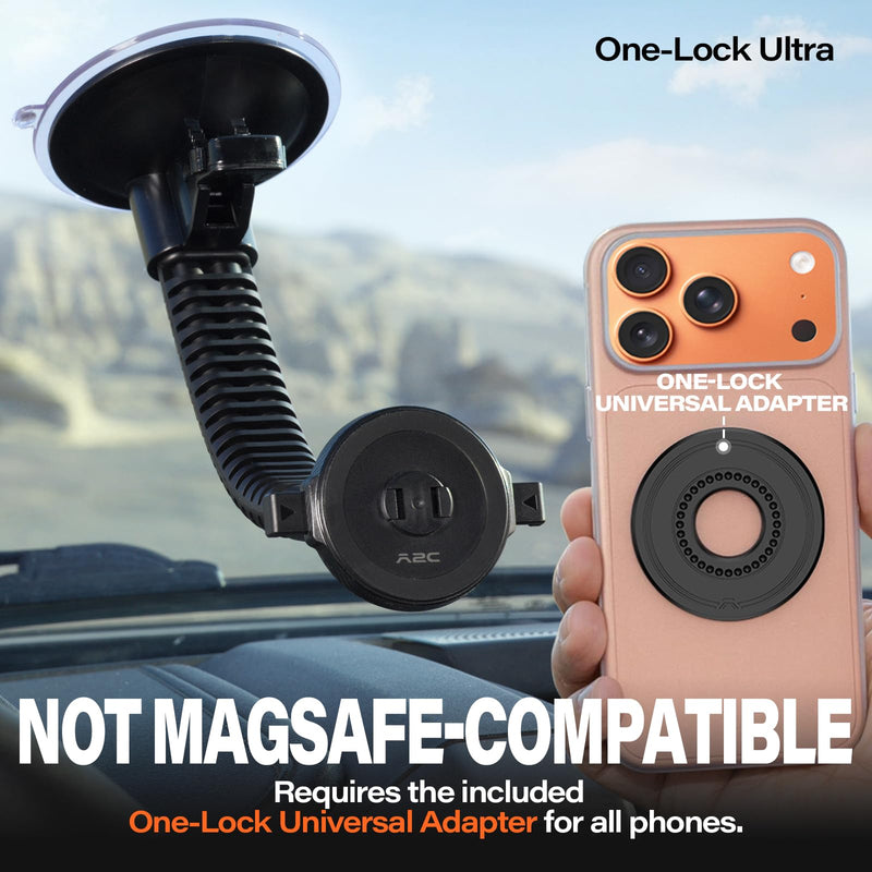 A2C One-Lock Ultra Off-Road Truck Phone Mount Heavy-Duty Phone Holder | Magnetic Alignment with Automatic Dual-Latch Locking System, One-Hand Quick Release, 4.33" Heavy-Duty Vacuum Suction Cup