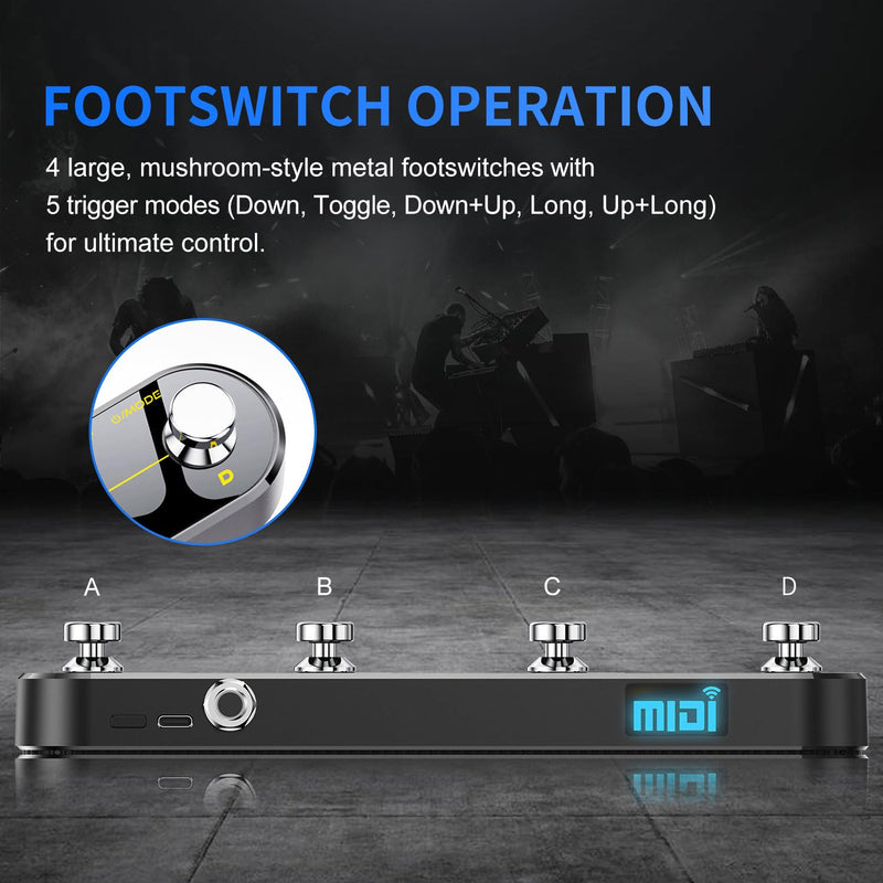 [AUSTRALIA] - Wireless MIDI Foot Controller Pedal with Mate MIDI Receiver, 4 Customizable Footswitches, Expression Pedal, Bluetooth & USB MIDI, PC App Programmable, 5 Modes - Works with DAWs, Synths, FX Units 