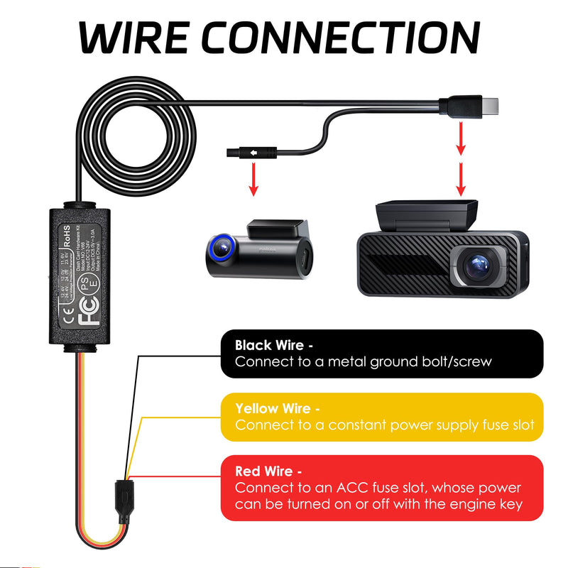 [AUSTRALIA] - Pelsee Dash Cam Hardwire Kit, Full Set Hard Wire Kit Fuse for P1 Pro, S3 Touch, P1DUO Dash Cam, 12V-24V to 5V Car Dash Camera Charger Power Cord, 4 Fuse Cable and Installation Tool 