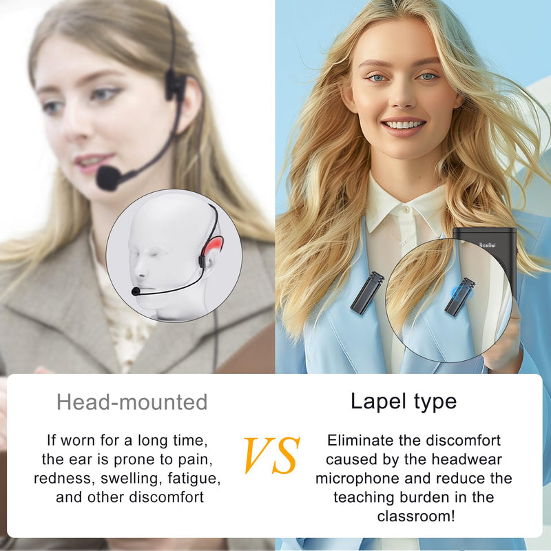 [AUSTRALIA] - Voice Amplifier for Teachers with Clip-On Wireless Lapel Mic, [Bluetooth 5.3] Teacher Microphone for Classroom, Portable Mini Megaphone Speaker PA System for Elderly/Public Events/Tours 
