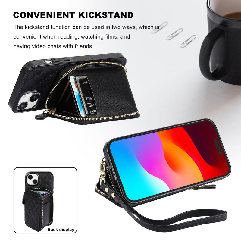Bocasal A Stylish Crossbody Wallet Case for iPhone 15 Plus + A Leather Lipstick Case Holder