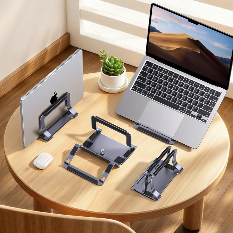 UGREEN 2-in-1 Laptop Stand for Desk, Horizental & Virtical Laptop Holder | Durable Aluminum Stand for Stability with Silicone Protection, Fits 13-16.2 inch Laptops and Tablets, Grey