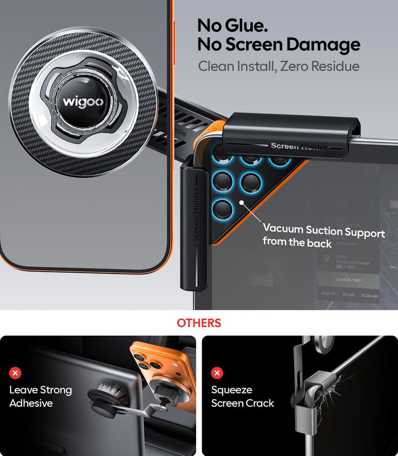 Wigoo for Tesla Model 3/Y/YL Accessories Magnet Phone Mount, Extendable Arm | Strongest Magnet, No View Blocking, No Glue, Screen Side Holder, Provide Magnetic Ring for MagSafe iPhone 17-12 & Android