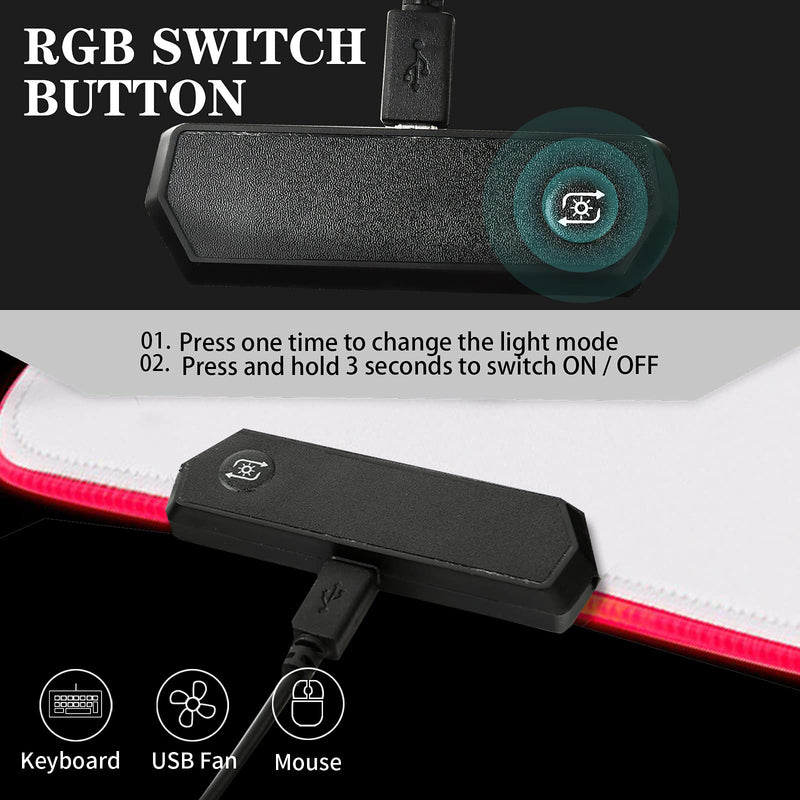 Gaming Mouse Pad White RGB Mousepad Non-Slip Rubber Base Extra Large Cool XL XXL Computer Desk Pad Gaming Accessories LED Light Up jmiyav Extended Big Keyboard and Mouse Pad for Gamer (31.5x12In) gloss white -I