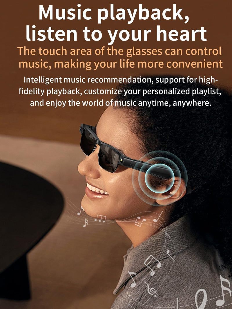 Smart Glasses Camera Recording Video Voice 4K 8MP Camera Photo AI Chat Translation Open Ear Audio Music Dual Microphone Sport Bluetooth Glasses for Men Women Clear Black