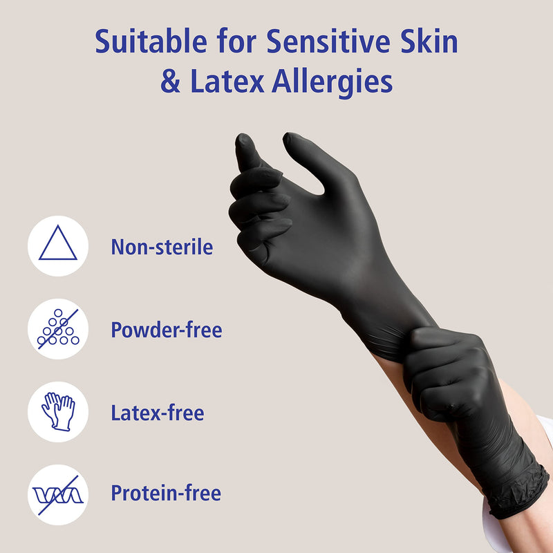 Meditrade Nitril® Disposable Gloves Black - Powder-Free, Latex-Free, Micro-roughened, Food Safe, Examination Gloves & Protective Gloves - Medium