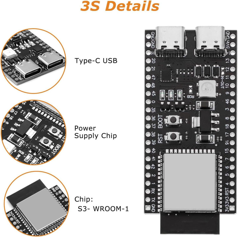ESP ESP-32-S3 Development Board ESP-32-S3 Module with ESP-1-N16R8 Low Power MCU with Dual-Mode Wi-Fi and Bluetooth Type-C Connector Compatible with Arduino 1