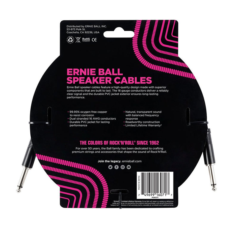 Ernie Ball Speaker Cable, Straight/Straight, 3ft, Black (P06071) 3 feet