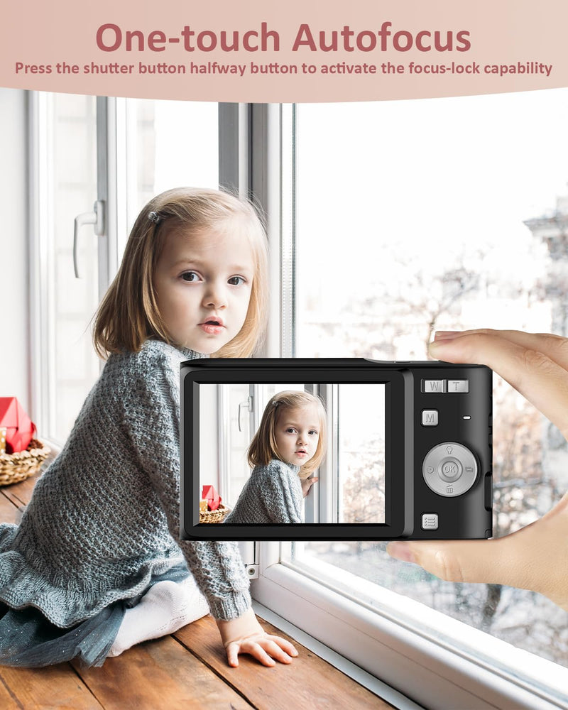 [AUSTRALIA] - Upgrade Digital Camera, Autofocus 50MP FHD 1080P Camera for kids with 16x Zoom Anti Shake, Compact Camera for Kid Student Children Teen Girl Boy, Kids Camera with 32GB SD Card,2 Batteries-Black Black 