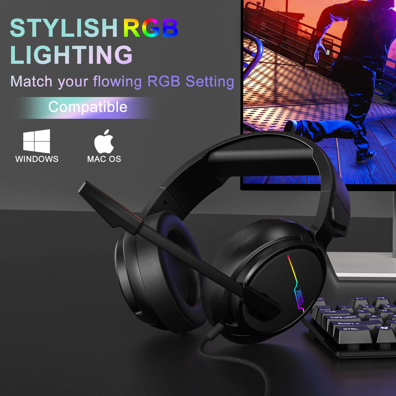 [AUSTRALIA] - Jeecoo V20U USB Pro Gaming Headset for PC - 7.1 Surround Sound Headphones with Noise Cancelling Microphone- Memory Foam Ear Pads RGB Lights for Laptops 