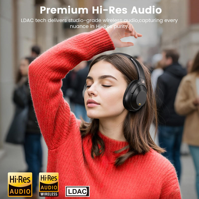 Riibox Y7Pro Active Noise Cancelling Headphones, Wired Wireless ANC Headset | Over Ear Headphones Bluetooth 6.0, 100H Playtime, LDAC Hi-Res Audio, Custom EQ via App, Comfort Fit for Home Office Travel