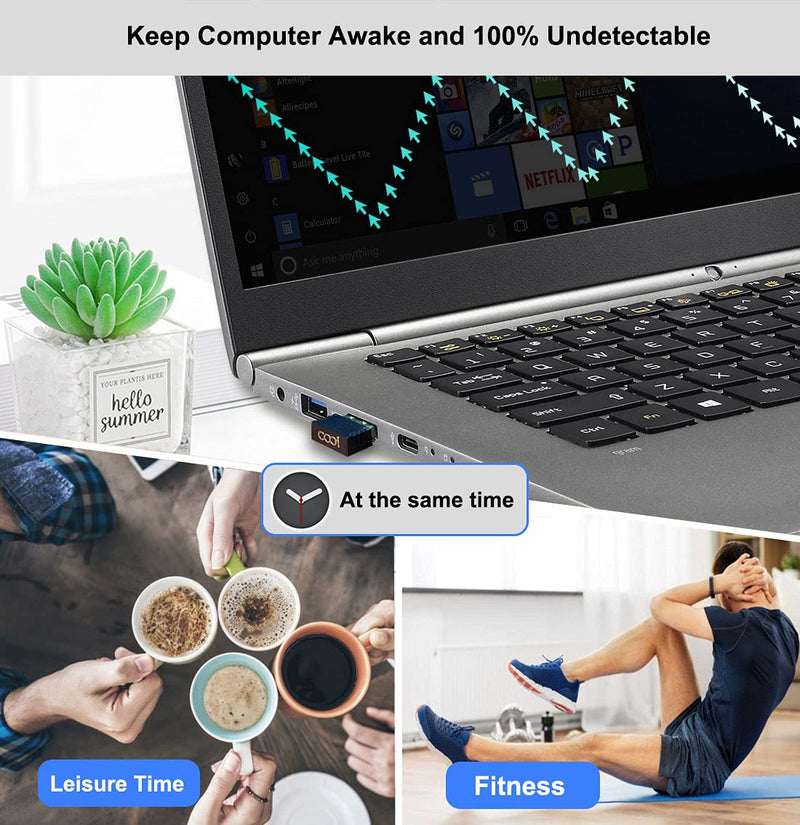 Mouse Jiggler, COOIDEA Mini Undetectable Mouse Mover with ON/Off Touch Switch, USB-C Adapter ,2 Jiggle Modes, Driver-Free, Plug-and-Play Keeps Computer/Laptop Awake,Black.