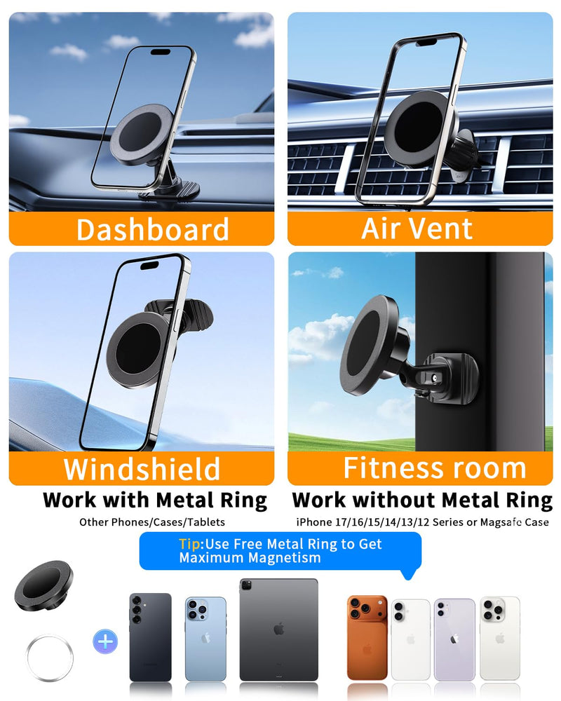 RayLink Phone Holders for Your Car 2026 Ultimate Phone Mount Military-Grade Windshield Dashboard Vent (Short Adhesive 360-degree Rotating Base + air Outlet Hook) Short adhesive 360-degree rotating base + air outlet hook