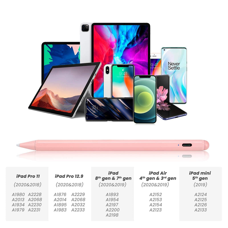 Stylus for Apple iPad 8 10.2 Inch Pencil 2nd Generation,Magnetic and Palm Rejection with 1.2 mm Replaceable POM Tip Active Stylus Pen for iPad 8th Generation Pencil,Pink Pink