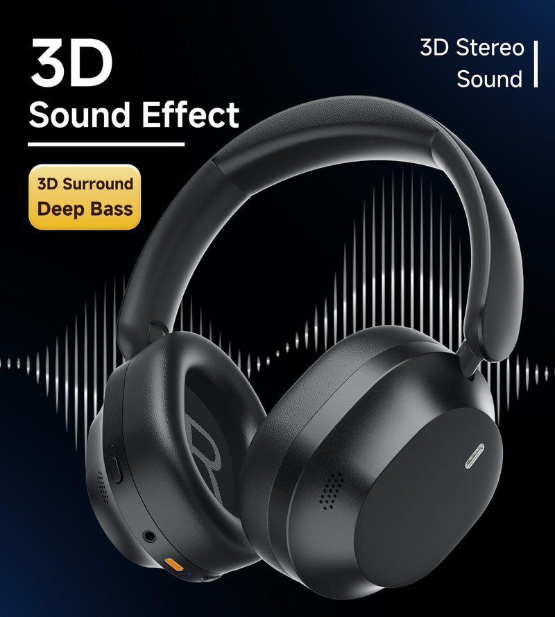 UPGRADE Noise Cancelling Headphones Wireless Bluetooth Over-Ear Headphones Booming Bass Memory Foam Ear Cups for Commuting Office Travel Home Phone PC - Comfortable and Foldable Design- Black