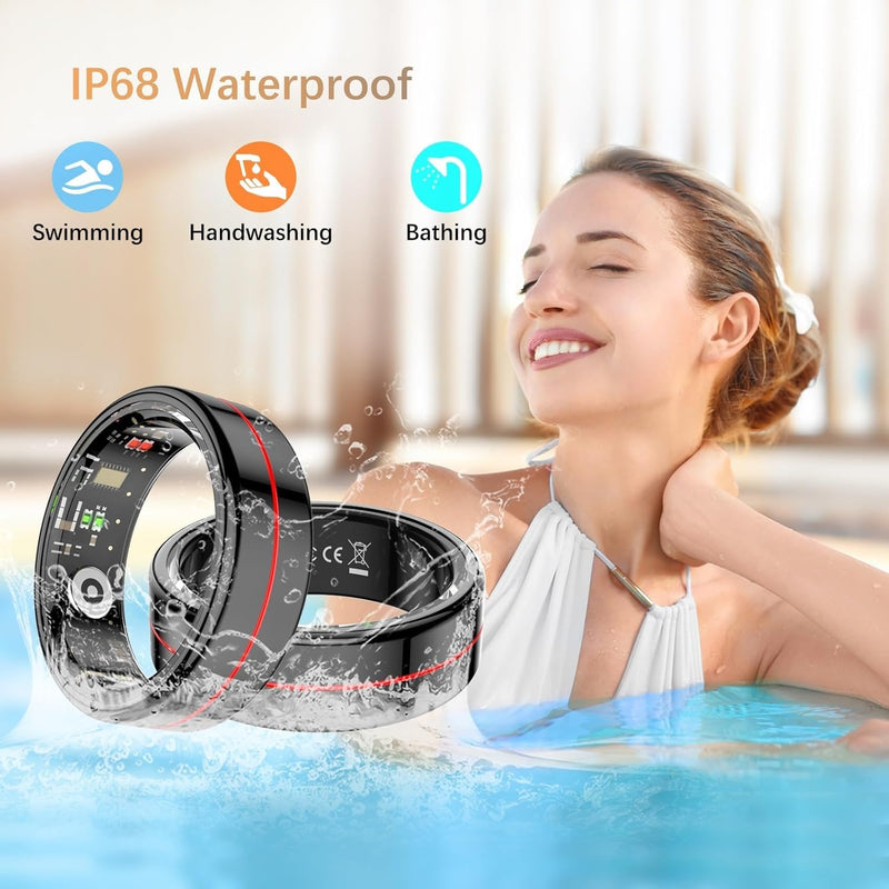 Fit Ring, Smart Health Rings for Women Men with Heart Rate,Blood Oxygen,HRV,Stress Level, Sleep Monitor, Step Tracker, No Subscription Fee, IP68 Waterproof Smart Ring for iphone &Android (Black, 13#) Black 13#