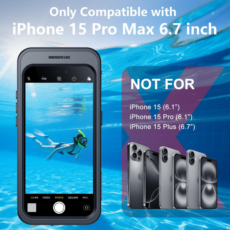 [Bluetooth Control] Underwater Camera Case for iPhone 15 Pro Max Case Waterproof,[ IP68 Underwater Physical Button Photography & Video Recording] Cover Bag Box for Snorkeling, Swimming & Surfing-6.7" Black
