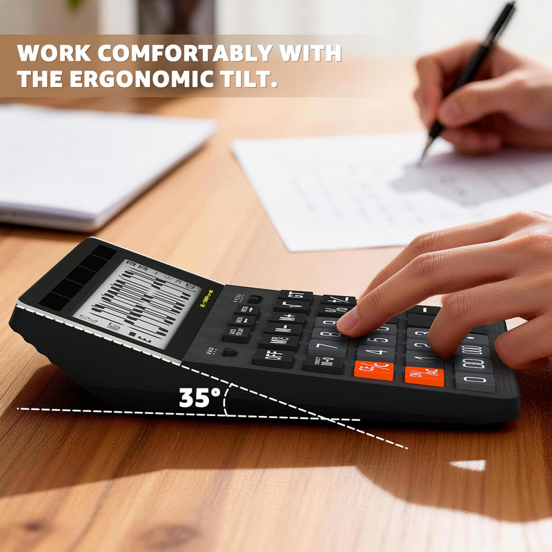 Calculators Desktop, 2026 Upgrade 14 Digit Large Size Calculator with 5-Inch LCD Display and Solar Power, Office Calculator for Desk (Black) Midnight Black